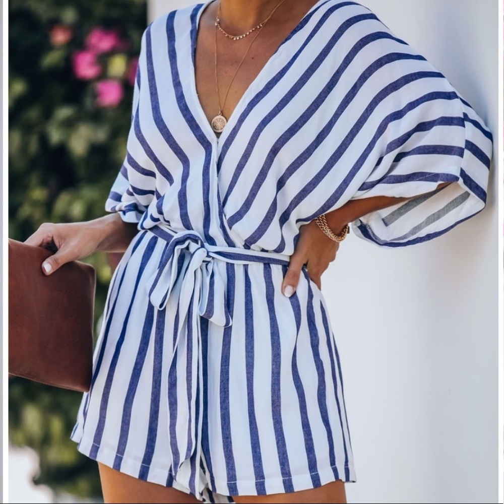 Vici Aakka blue and white striped romper